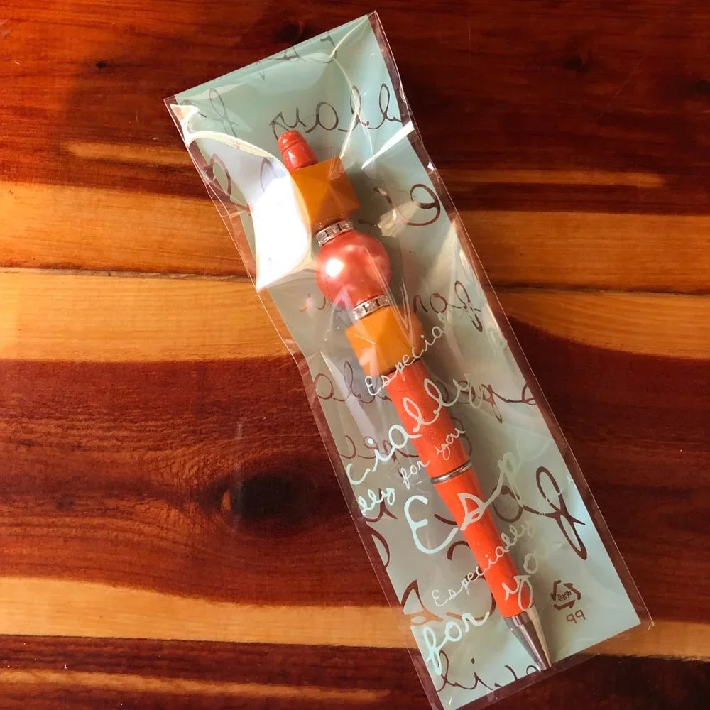 Handmade Glittery Orange and Gold Beaded‎ Ballpoint Pen